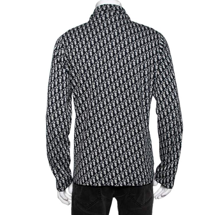 Pre Owned Dior White-Blue Cotton Oblique Long Sleeve Overshirt L