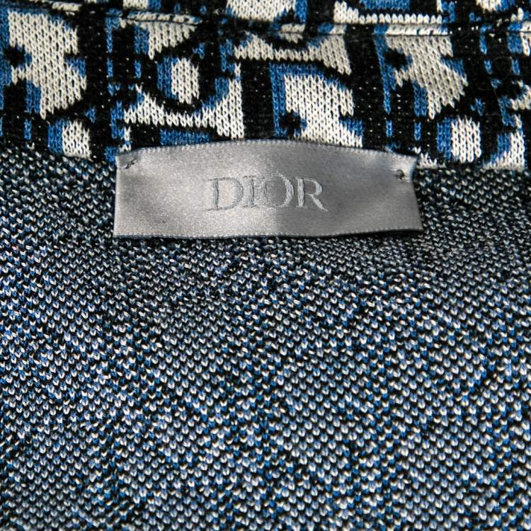 Pre Owned Dior White-Blue Cotton Oblique Long Sleeve Overshirt L