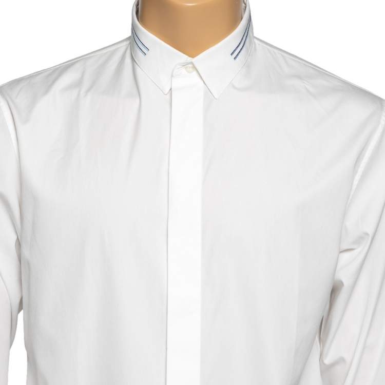 Pre Owned Dior White Cotton Embroidered Detail Button Front Shirt L