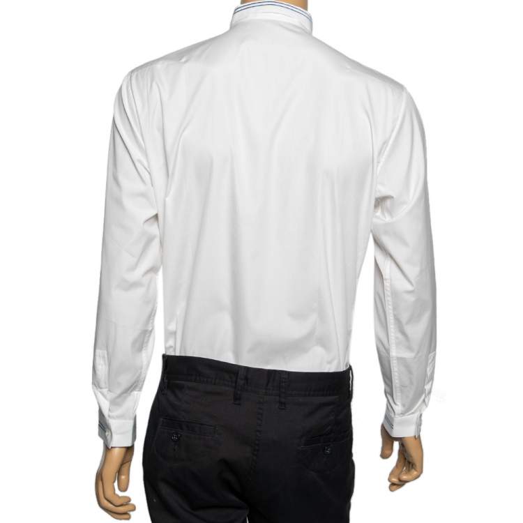 Pre Owned Dior White Cotton Embroidered Detail Button Front Shirt L