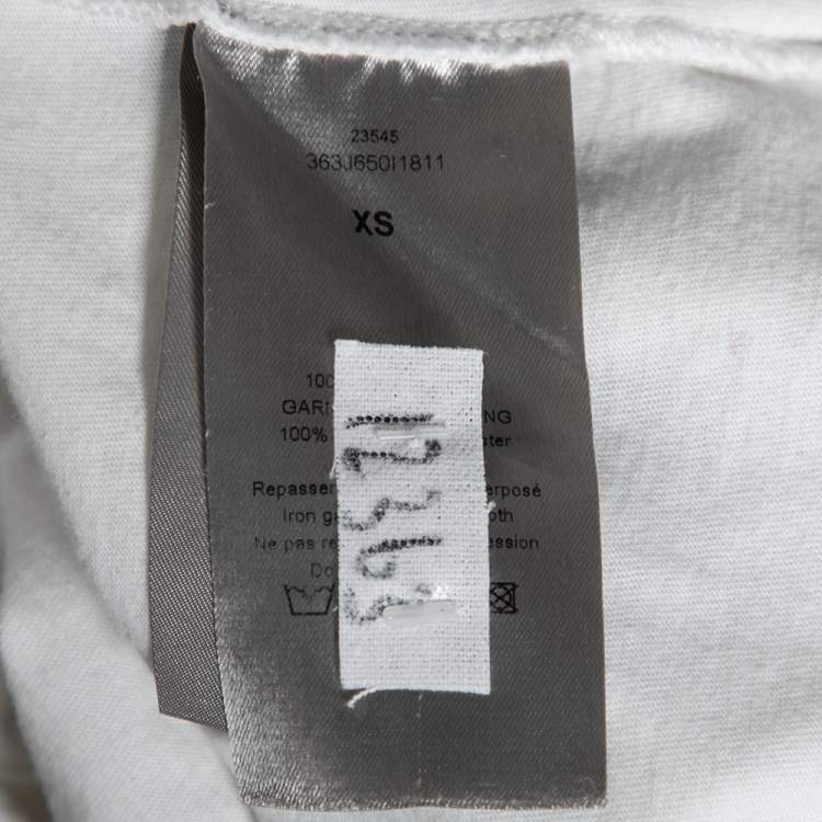 Pre Owned Dior White Printed Cotton and Mesh Overlay Short Sleeve T-shirt XS