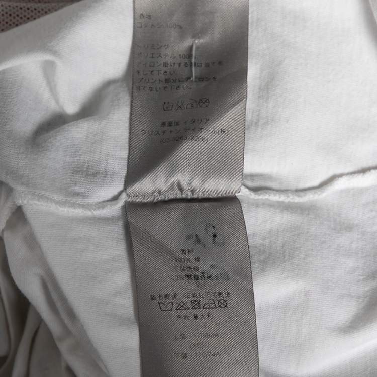 Pre Owned Dior White Printed Cotton and Mesh Overlay Short Sleeve T-shirt XS
