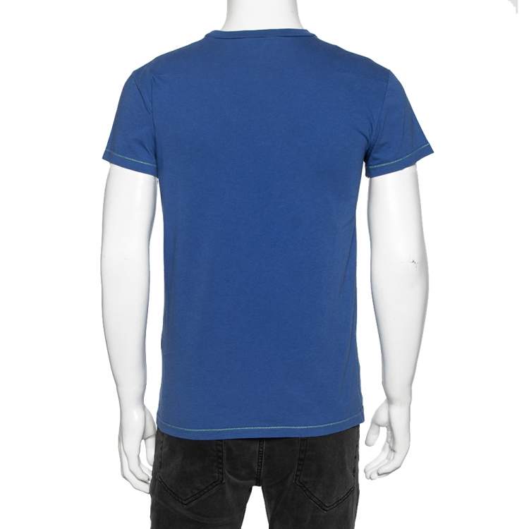 Pre Owned Dior Blue Cotton Crew Neck Short Sleeve T-Shirt XS