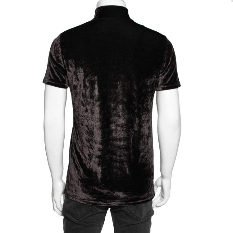 Pre Owned Dior Brown Velvet Dior Embroidered Short Sleeve T-Shirt S