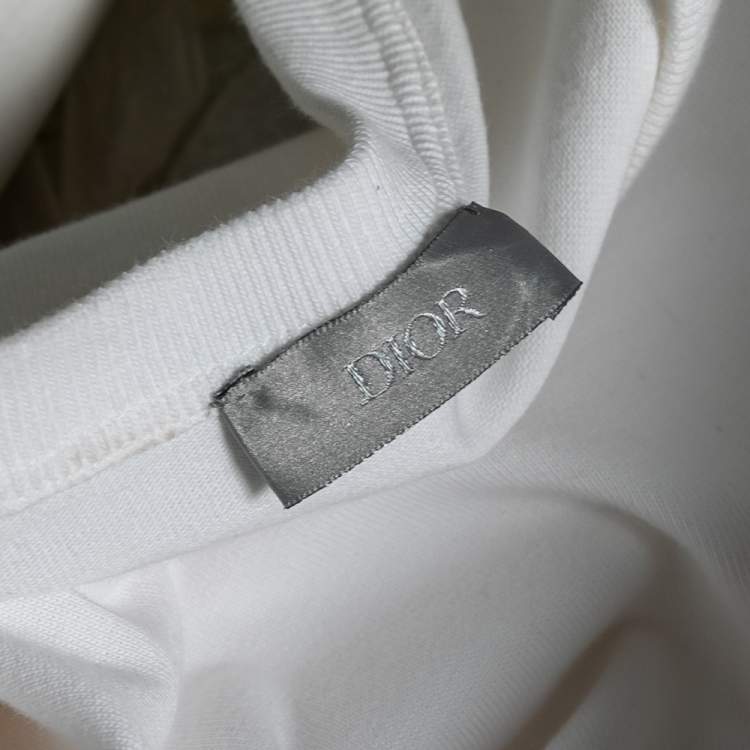 Pre Owned Dior Homme White Cotton Built In Saddle Pocket T-Shirt L