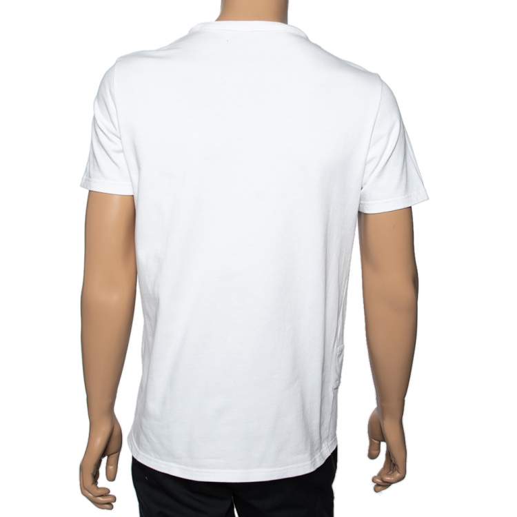 Pre Owned Dior Homme White Cotton Built In Saddle Pocket T-Shirt L