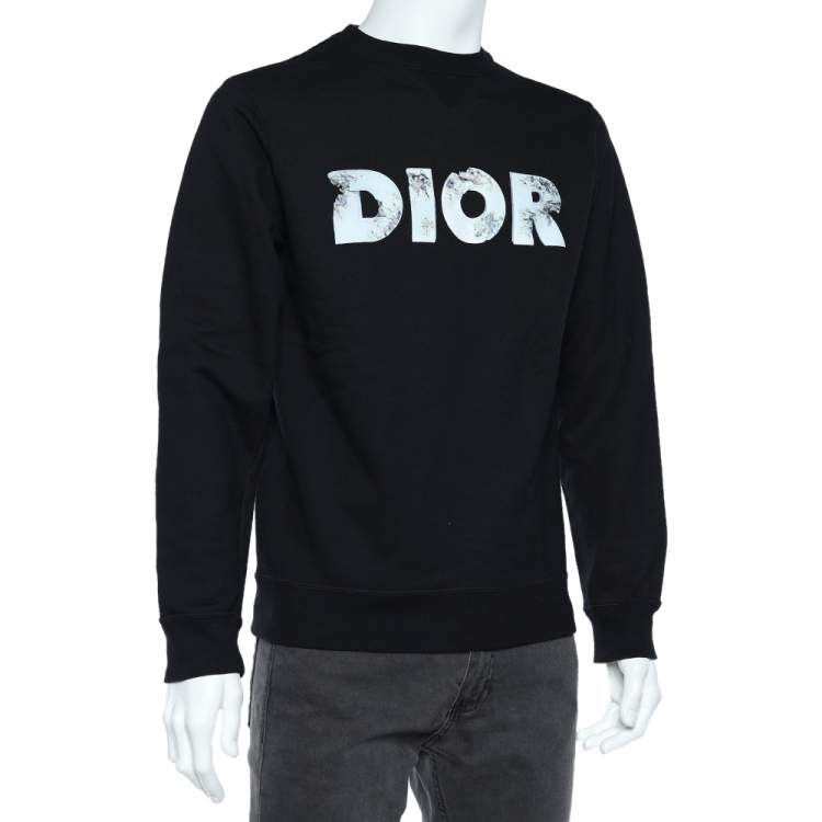 Dior Homme Black Floral Logo Printed Cotton Crewneck Sweatshirt XS Dior