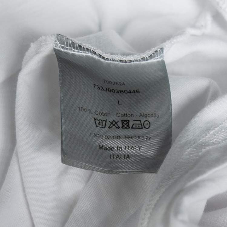 Pre Owned Dior White Cotton Bee Embroidered Short Sleeve T-Shirt L