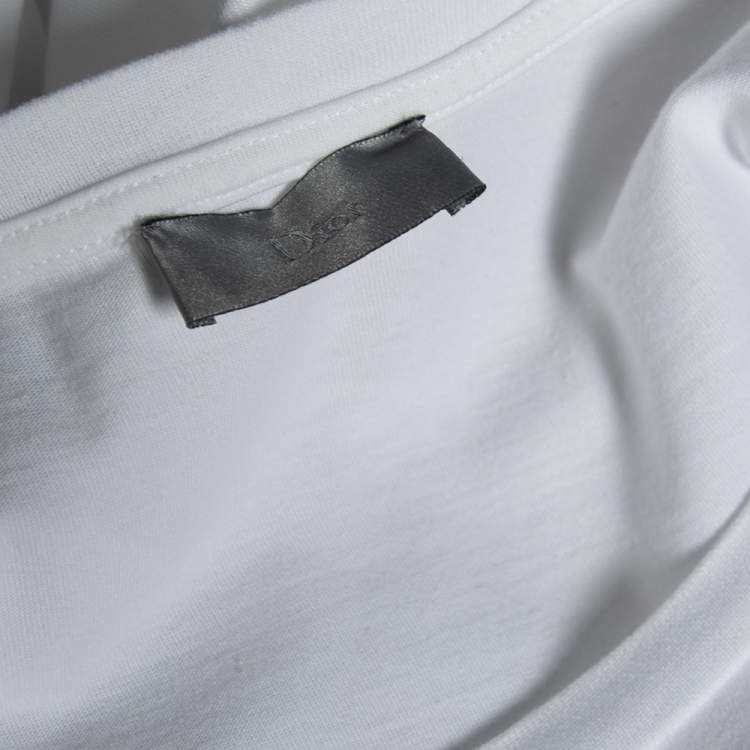 Pre Owned Dior White Cotton Bee Embroidered Short Sleeve T-Shirt L