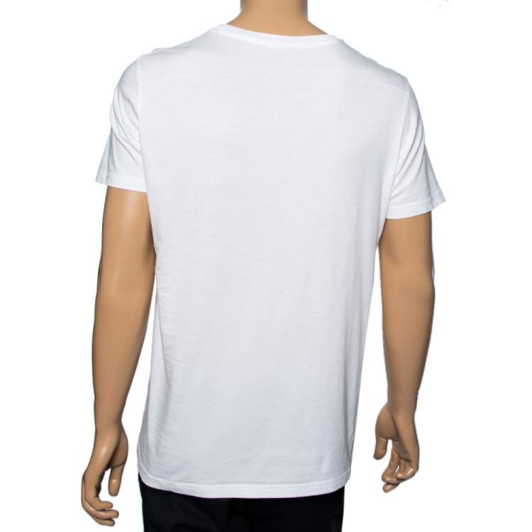 Pre Owned Dior White Cotton Bee Embroidered Short Sleeve T-Shirt L