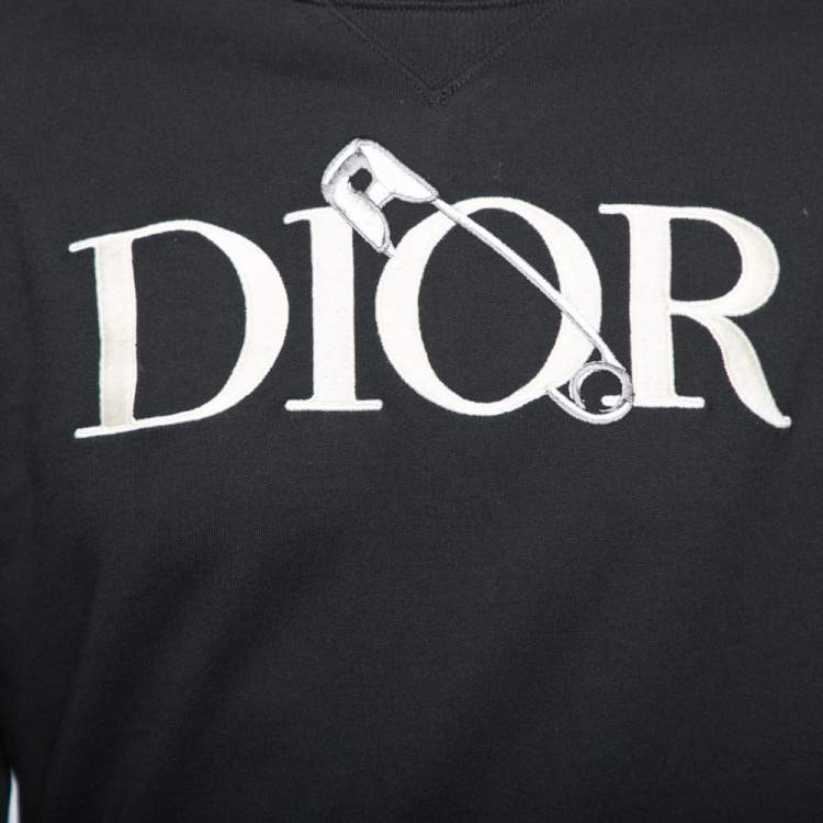 Pre Owned Dior x Judy Blame Black Cotton Safety Pin Logo Embroidered Sweatshirt XS
