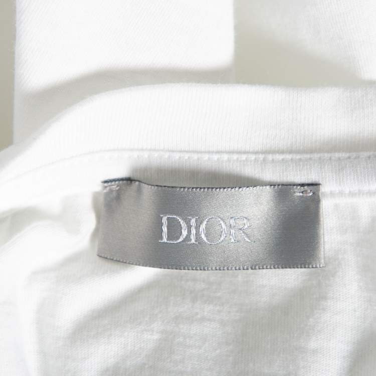 Pre Owned Dior White Cotton Logo Printed Crew Neck T-Shirt XS