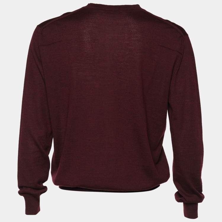 Pre Owned Dior Homme Burgundy Wool V-Neck Sweater XL