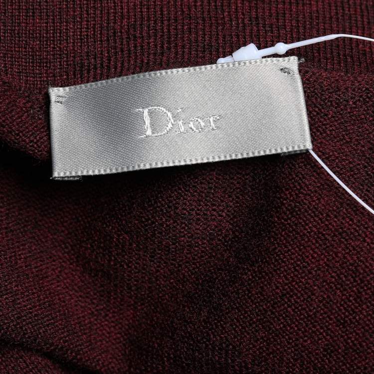 Pre Owned Dior Homme Burgundy Wool V-Neck Sweater XL