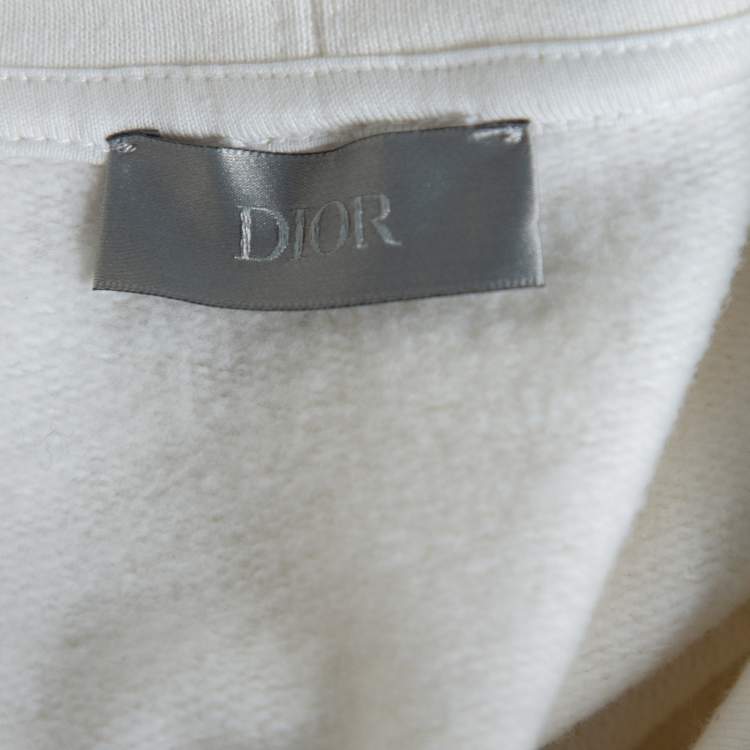 Pre Owned Dior x Shawn Stüssy Off White Knit Bee Embroidered Hoodie L