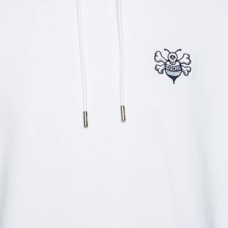Pre Owned Dior x Shawn Stüssy Off White Knit Bee Embroidered Hoodie L