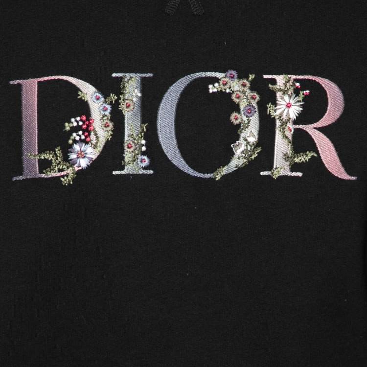 Pre Owned Dior Black Floral Logo Printed Cotton Crewneck Sweatshirt XS