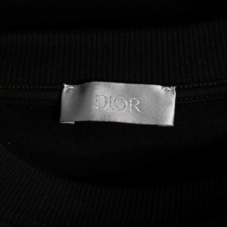 Pre Owned Dior Black Floral Logo Printed Cotton Crewneck Sweatshirt XS