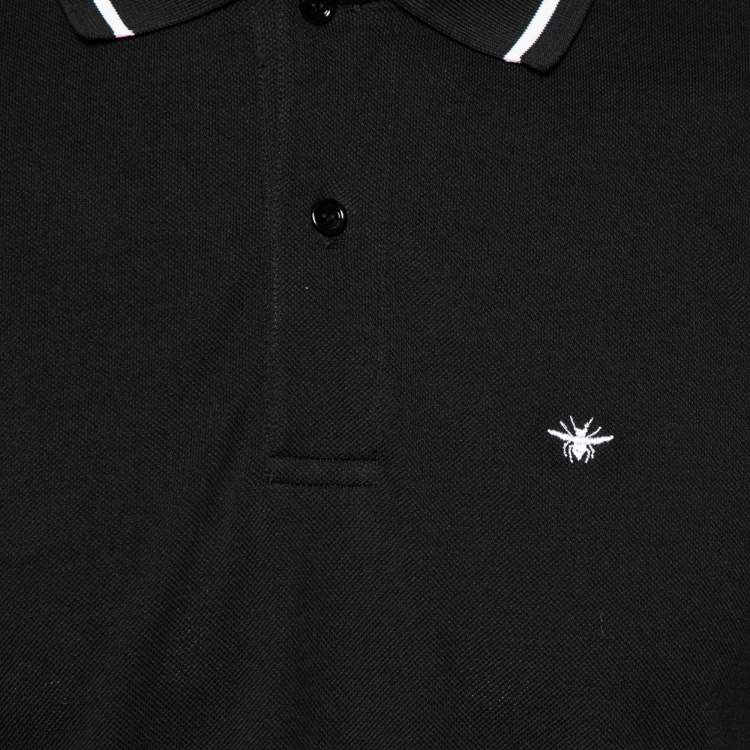 Pre Owned Dior Black Cotton Bee Embroidered Polo T-Shirt M