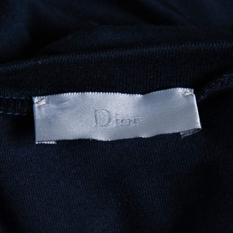 Pre Owned Dior Navy Blue Cotton Bee Embroidered Crew Neck T-Shirt L