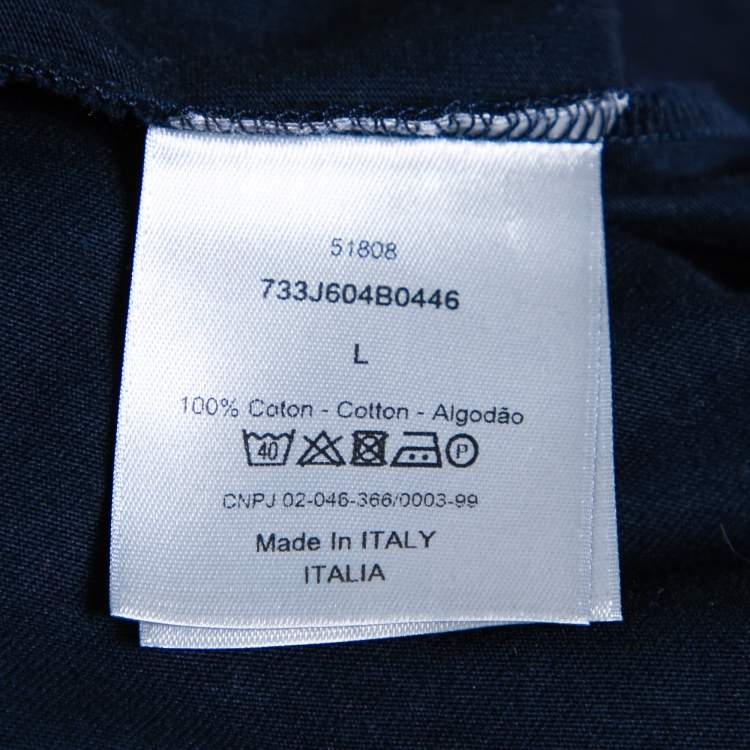 Pre Owned Dior Navy Blue Cotton Bee Embroidered Crew Neck T-Shirt L