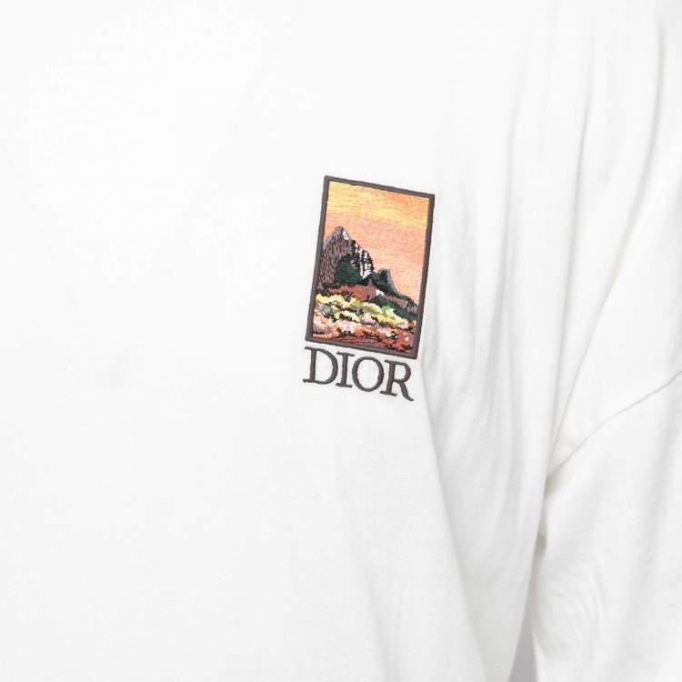 Pre Owned Dior White Mount Zion Graphic Print Cotton Crew Neck T-Shirt L