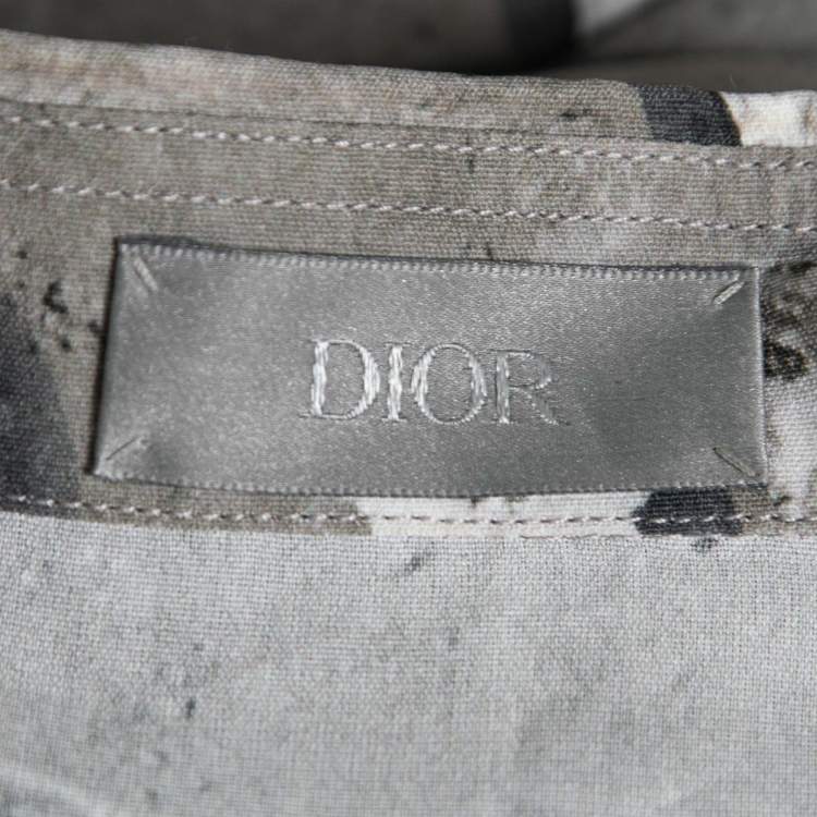 Pre Owned Dior X Daniel Arsham Grey Lunar Printed Crepe Short Sleeve Shirt L