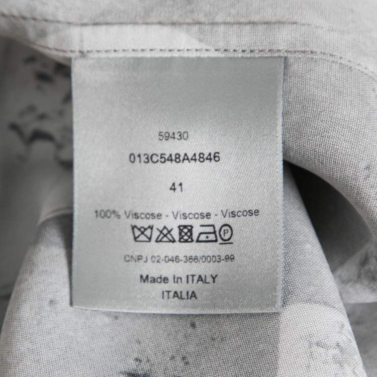 Pre Owned Dior X Daniel Arsham Grey Lunar Printed Crepe Short Sleeve Shirt L