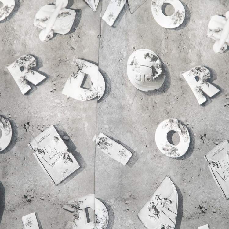 Pre Owned Dior X Daniel Arsham Grey Lunar Printed Crepe Short Sleeve Shirt L