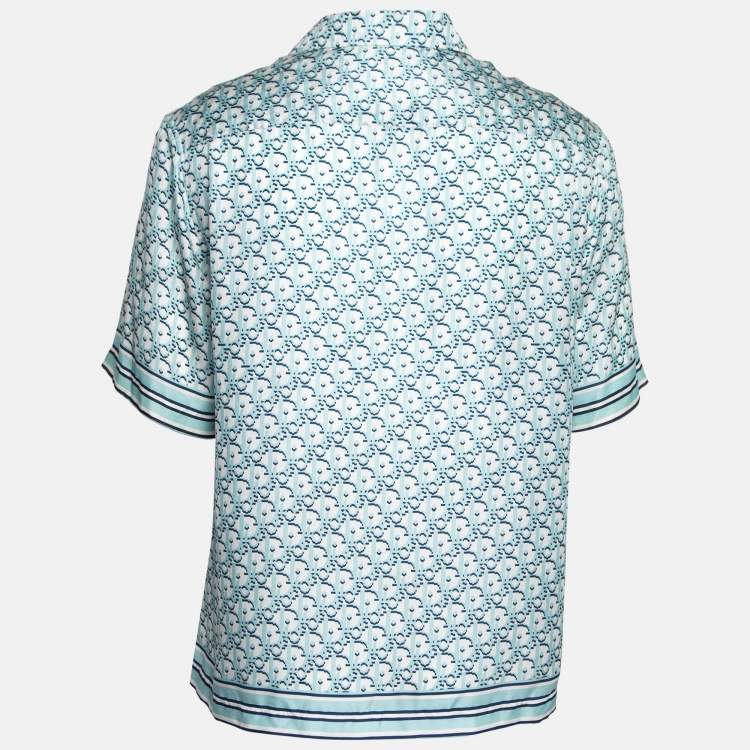 Monogram Silk Short-Sleeved Shirt - Luxury Blue