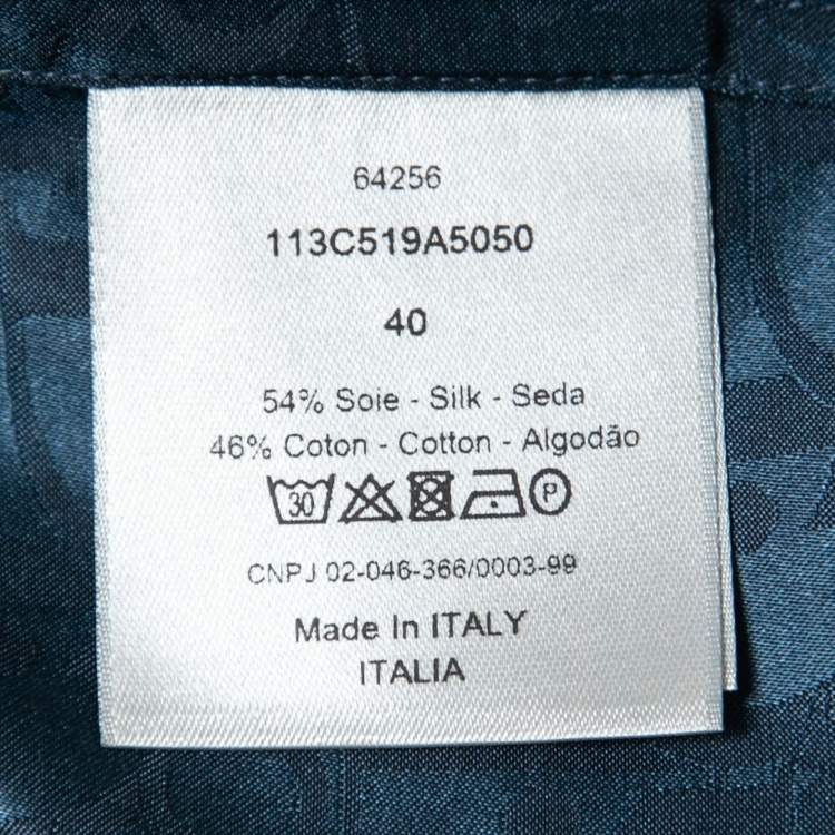 Pre Owned Dior Navy Blue Oblique Print Silk & Cotton Bowling Shirt M 