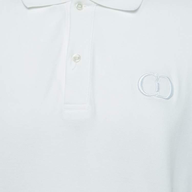 مملوكة مسبقًا Dior White Cotton Pique Logo Embroidered Polo T-Shirt XXL