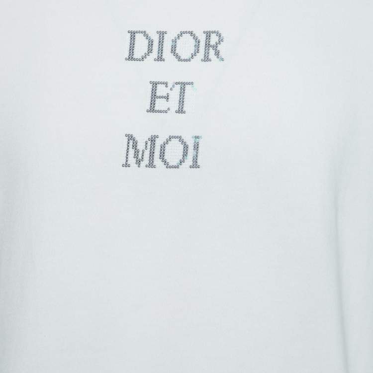 Pre Owned Dior White Cotton Dior Et Moi Sequin Embellished Short Sleeve T-Shirt L