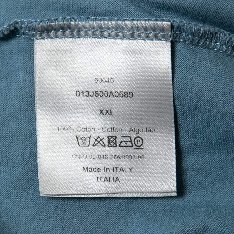 Pre Owned Dior Blue Cotton Logo Embroidered Short Sleeve T-Shirt XXL