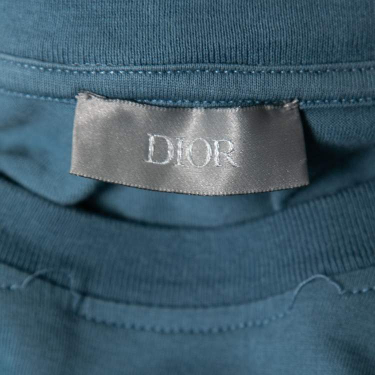 Pre Owned Dior Blue Cotton Logo Embroidered Short Sleeve T-Shirt XXL