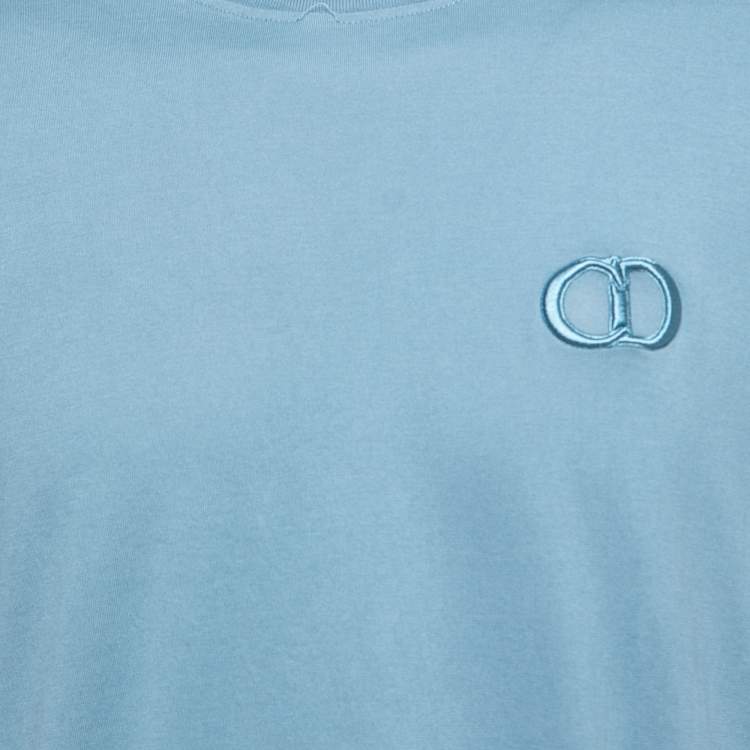Pre Owned Dior Blue Cotton Logo Embroidered Short Sleeve T-Shirt XXL