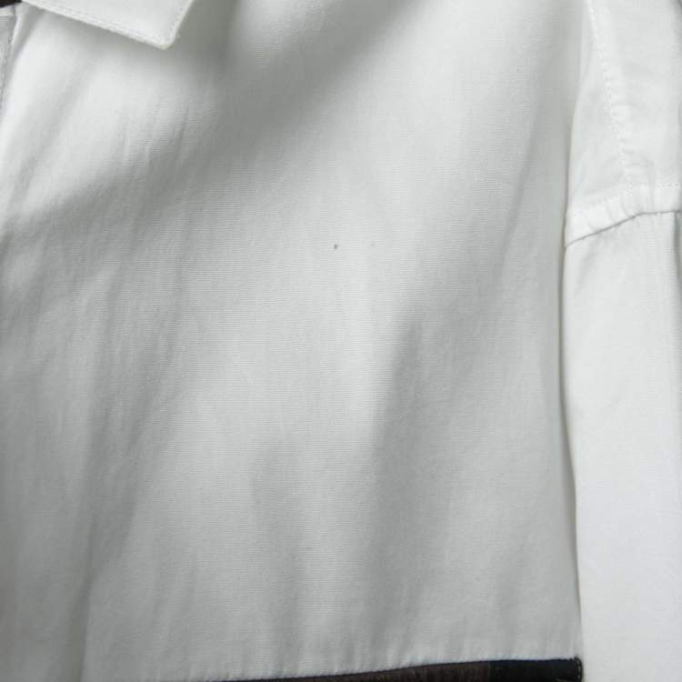 Pre Owned Dior White Camouflage Trimmed Cotton Pocket Detail Button Front Shirt S