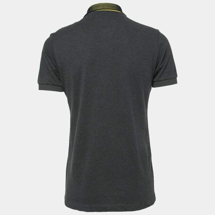 Pre Owned Dior Grey Cotton Pique Contrast Collar Detail Polo T-Shirt M