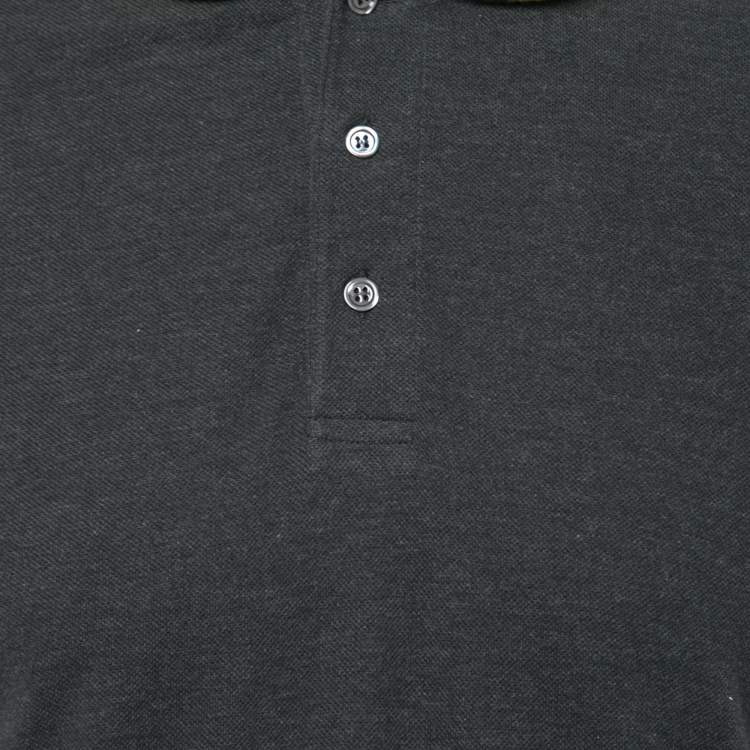 Pre Owned Dior Grey Cotton Pique Contrast Collar Detail Polo T-Shirt M