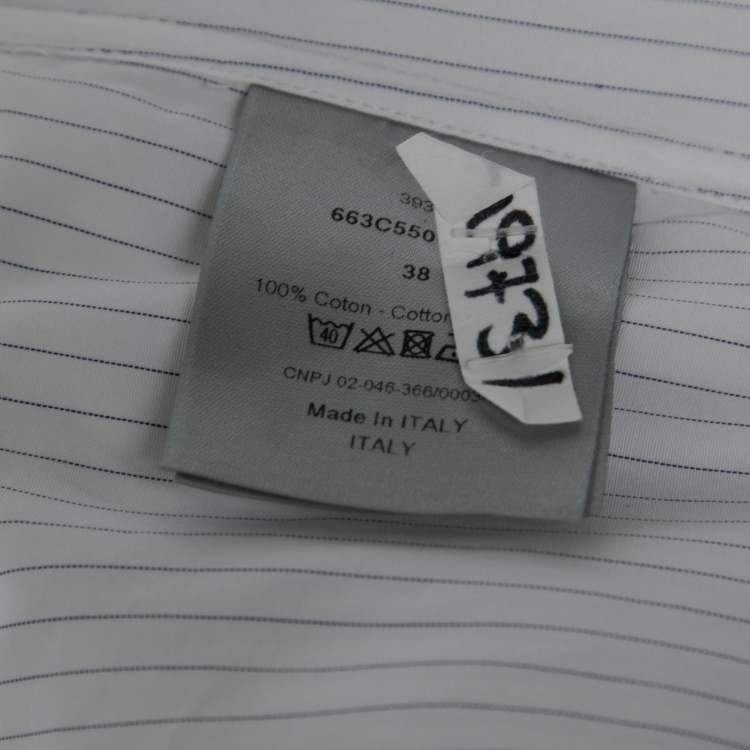 Pre Owned Dior White and Blue Striped Cotton Long Sleeve Shirt S