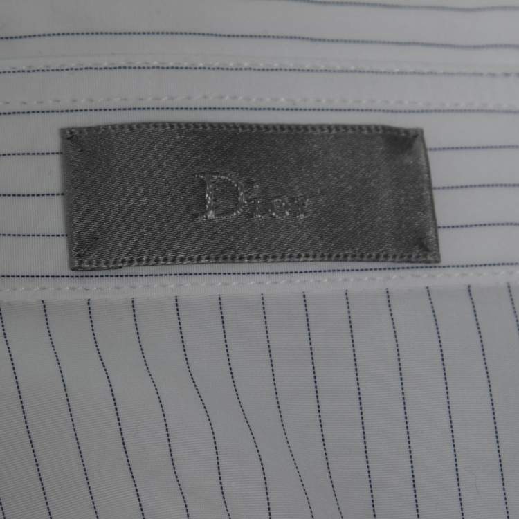 Pre Owned Dior White and Blue Striped Cotton Long Sleeve Shirt S