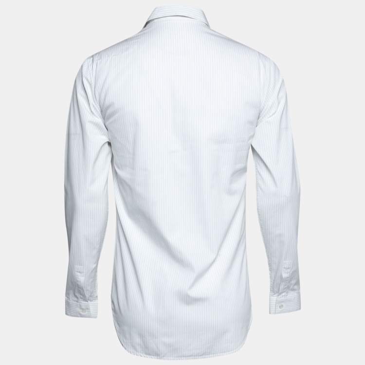 Pre Owned Dior White and Blue Striped Cotton Long Sleeve Shirt S