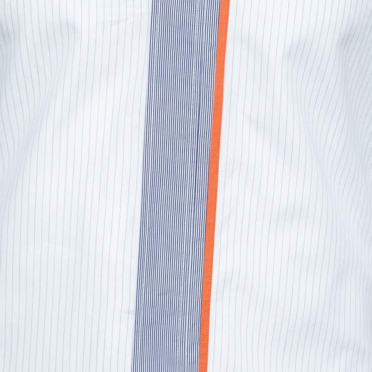 Pre Owned Dior White and Blue Striped Cotton Long Sleeve Shirt S