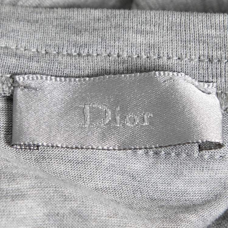 Pre Owned Dior Grey Cotton V-Neck Short Sleeve T-Shirt S