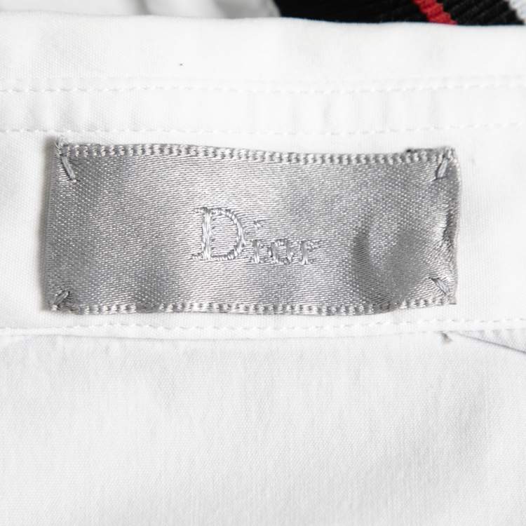 Pre Owned Dior White Cotton Stripe Trimmed Button Front Shirt M