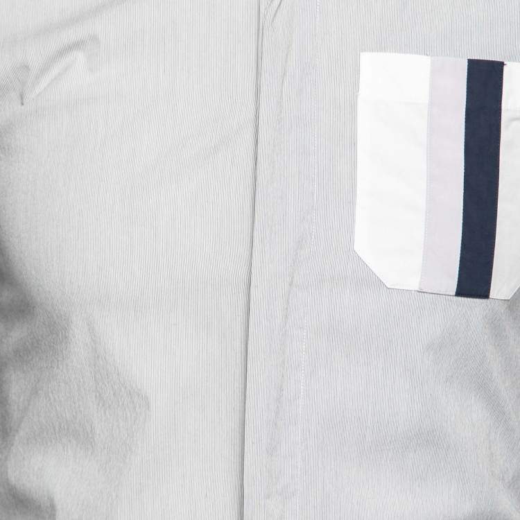 Pre Owned Dior Grey Cotton Contrast Pocket Detail Button Front Shirt S 