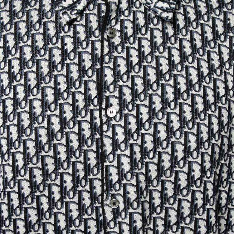 Pre Owned Dior Blue/White Cotton Oblique Long Sleeve Overshirt XL