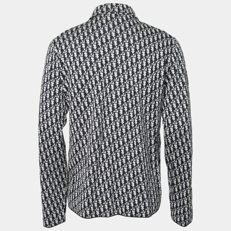 Pre Owned Dior Blue/White Cotton Oblique Long Sleeve Overshirt XL