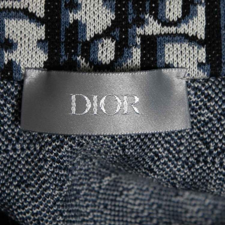 Pre Owned Dior Blue/White Cotton Oblique Long Sleeve Overshirt XL