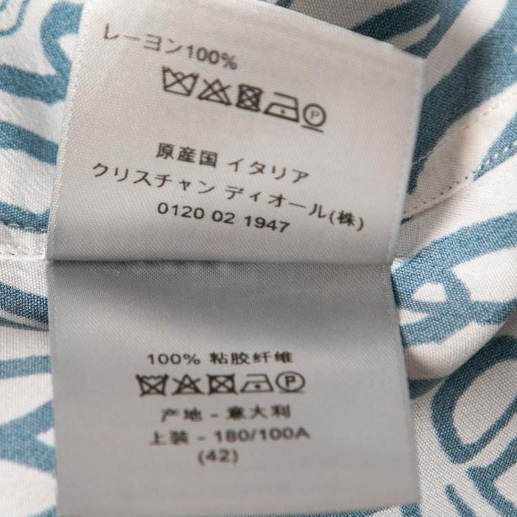 Pre Owned Dior White and Blue Swirl Logo Printed Shirt XL